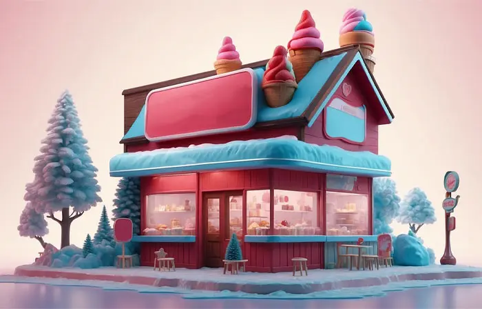 Realistic Ice Cream Shop 3D Model Design Illustration image